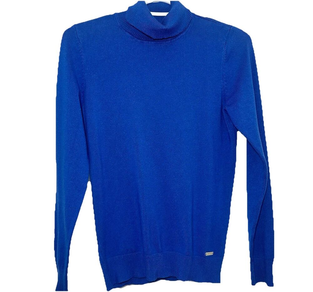 Calvin Klein Blue Turtleneck Sweater Women’s Small Rayon Nylon Knit Pullover